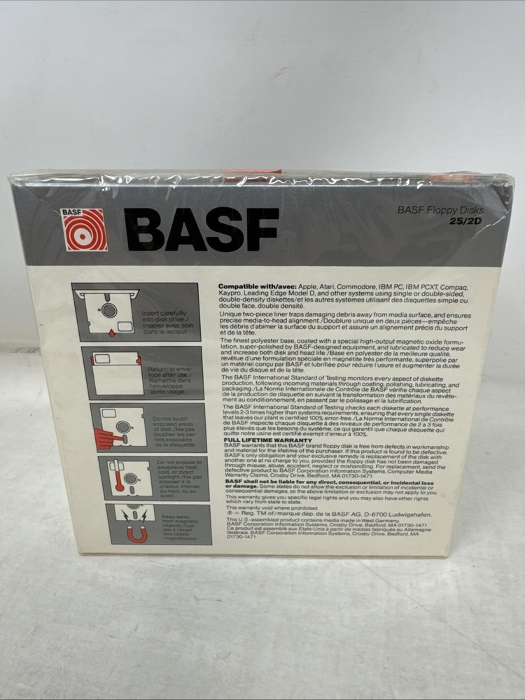 SEALED BASF 2S/2D Floppy Disk Box 10 Pcs 5 1/4” West Germany 80s
