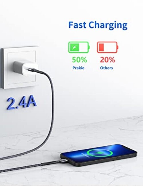 iPhone Charger Cable 2Pack Nylon Braided Lightning 6FT Grey USB A to Lightning
