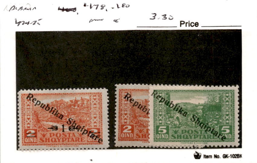 Albania, Postage Stamp, #178-180 Mint Hinged, 1925 (AE)