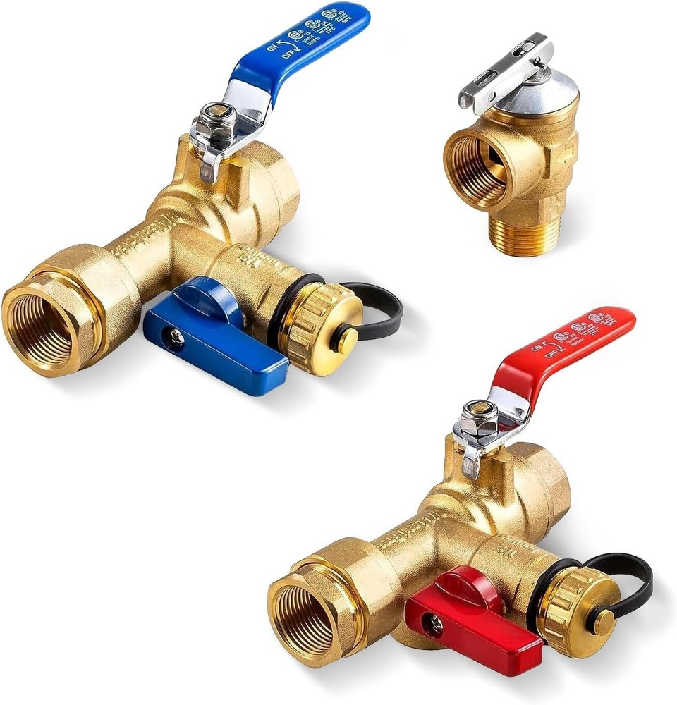 3/4" Tankless Water Heater Isolation Service Valve Kit w/ Pressure Relief Valve