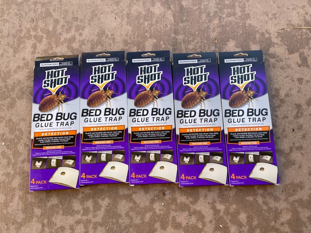 5 Hot Shot PREVENT & DETECT Bed Bugs Glue Trap Stations Bedbug Detection NEW