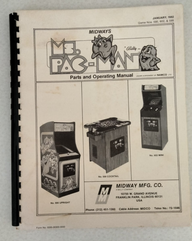 Ms Pacman Machine Manual MIDWAY MFG. 1982