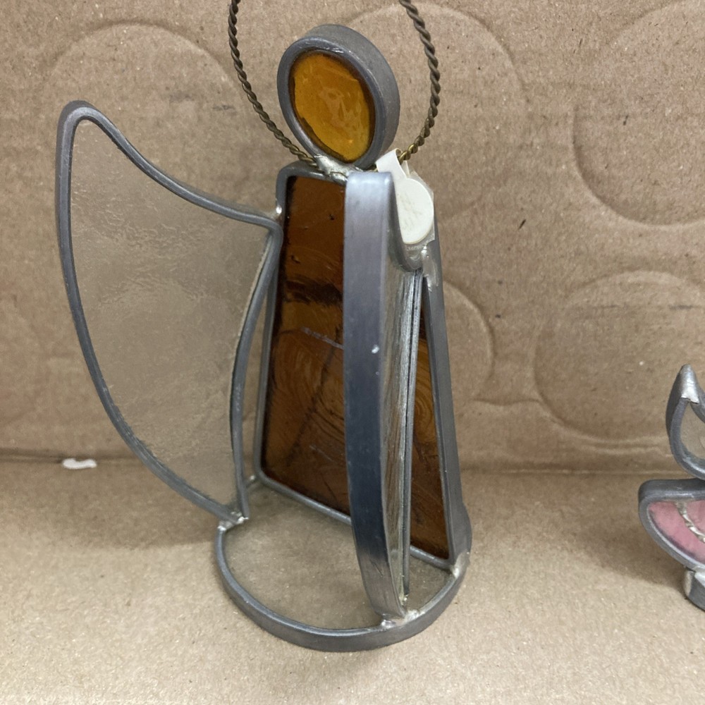 2 Vintage Stained Glass Angels Handmade