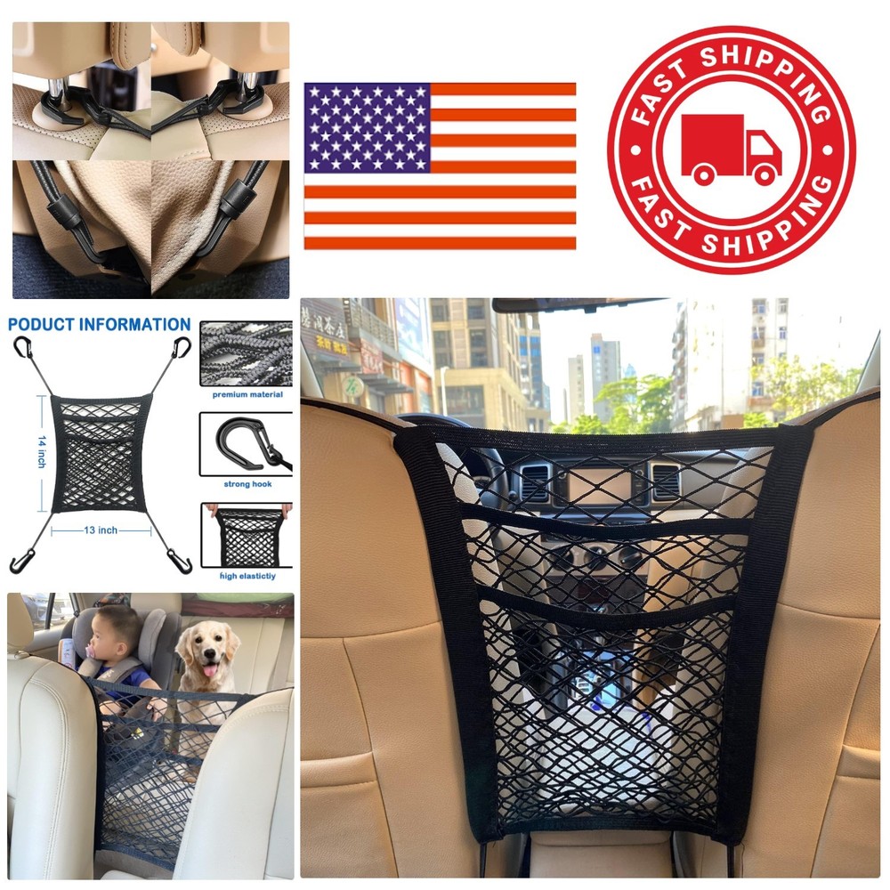 Adjustable Car Storage Net Bag Black Nylon 3 Layer Design for Easy Installation