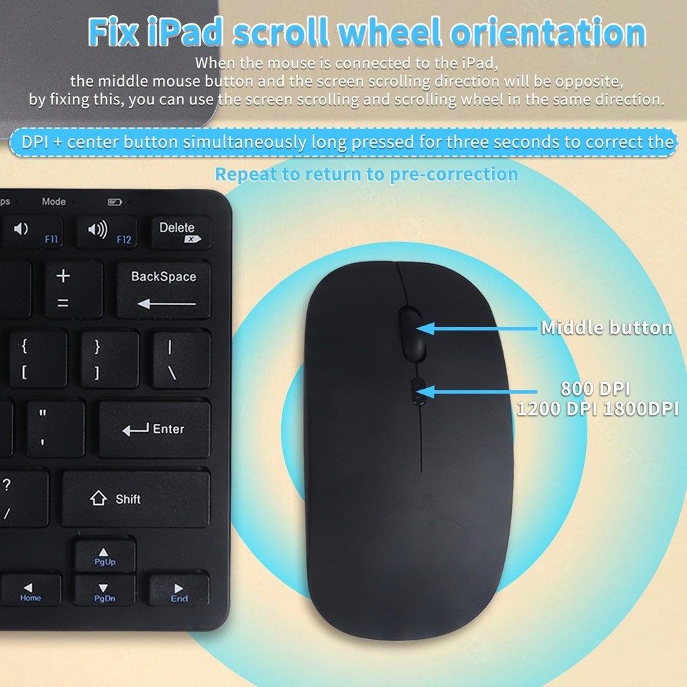 Bluetooth Keyboard and Mouse Combo, Small Wireless Computer Keyboard and Mous...