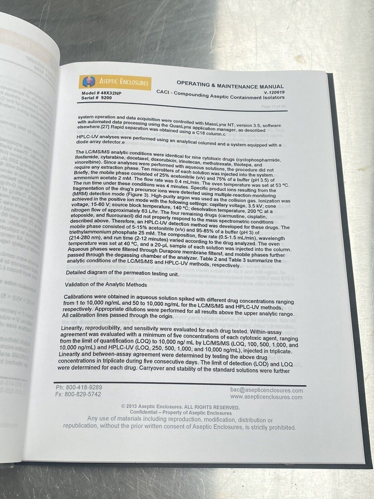 Aseptic Enclosures - Users Manual / Instructions Book