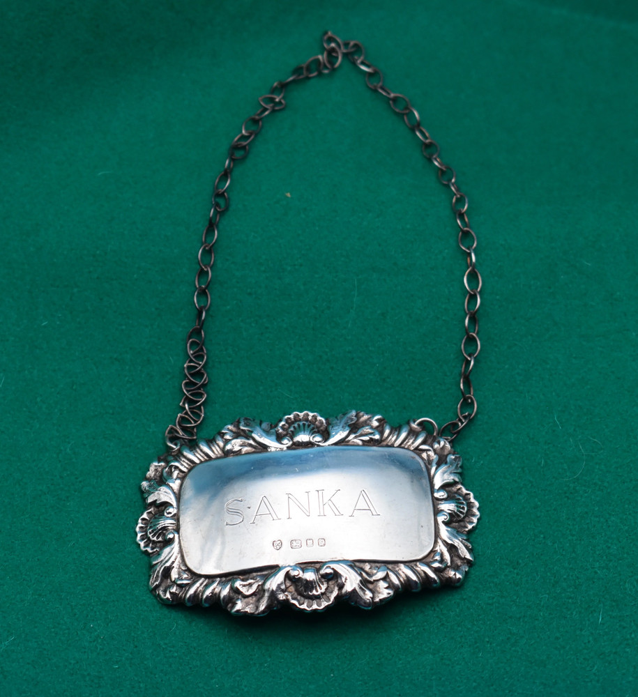 925 Sterling Silver Sanka Decanter Label