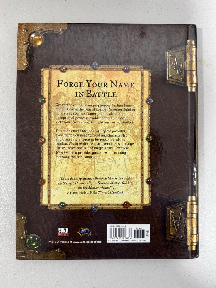 D&D D20 Complete Warrior 1st Print Hardcover Good Condition