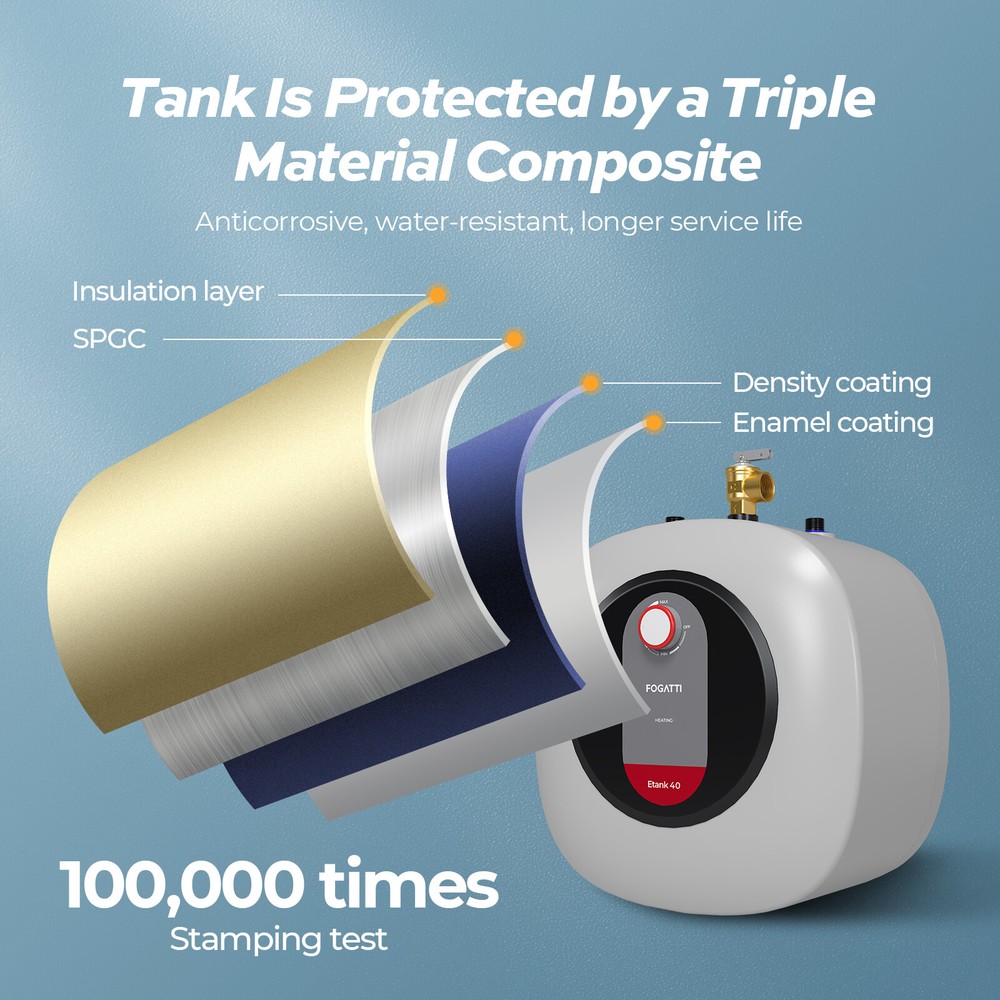 FOGATTI Electric Water Heater Under Sink Instant Hot Water Boiler 2.5/4/8 Gallon