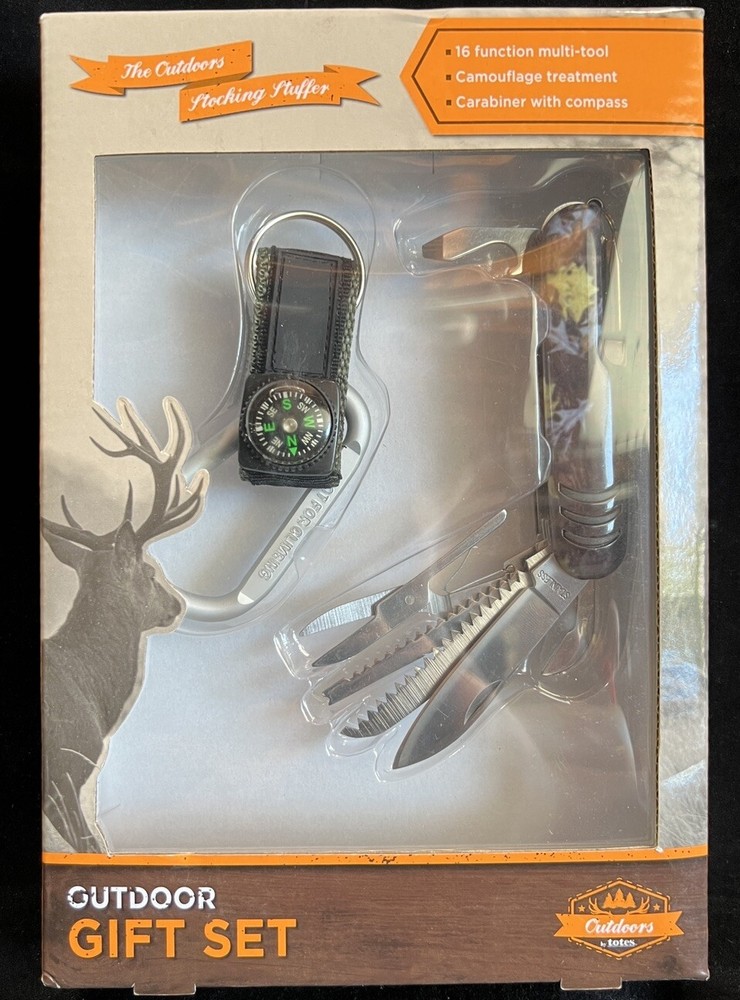 Totes Outdoor 16 function Multi Tool Carabiner with Compass Gift Set - CAMO