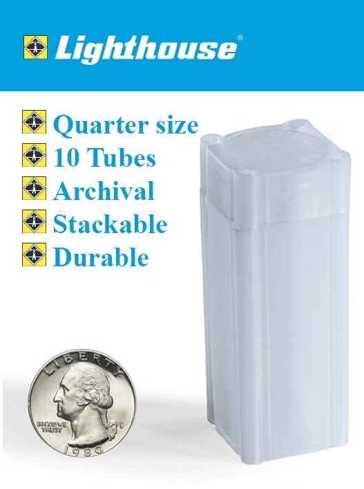 10 US Quarter Size Square Coin Tubes Archival Stackable Durable Lighthouse Numis
