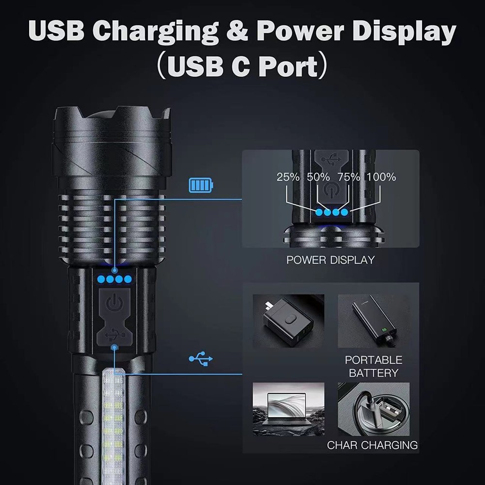 1000000 Lumens Rechargeable Super Bright LED Tactical Flashlight LED Work Light