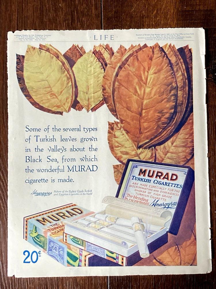 Original MURAD Cigarettes Tabacco Ad Color 1920