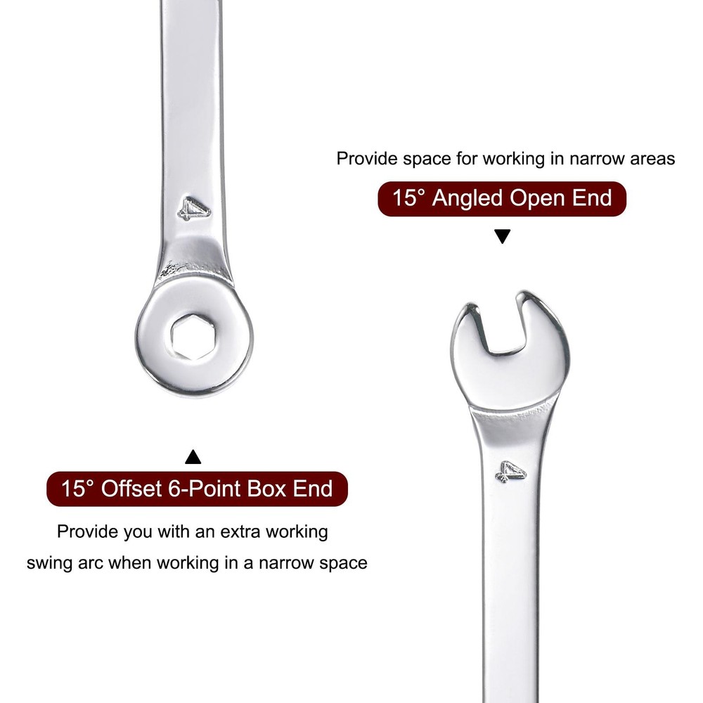 2pcs Thin Combination Wrench with Offset 6-Point End and Angled Open End