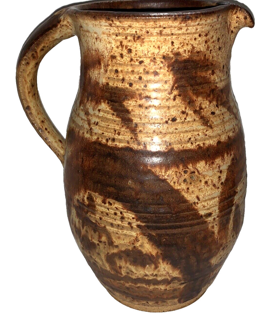 Vintage Artist Signed Art Pottery Pitcher Applied Handle