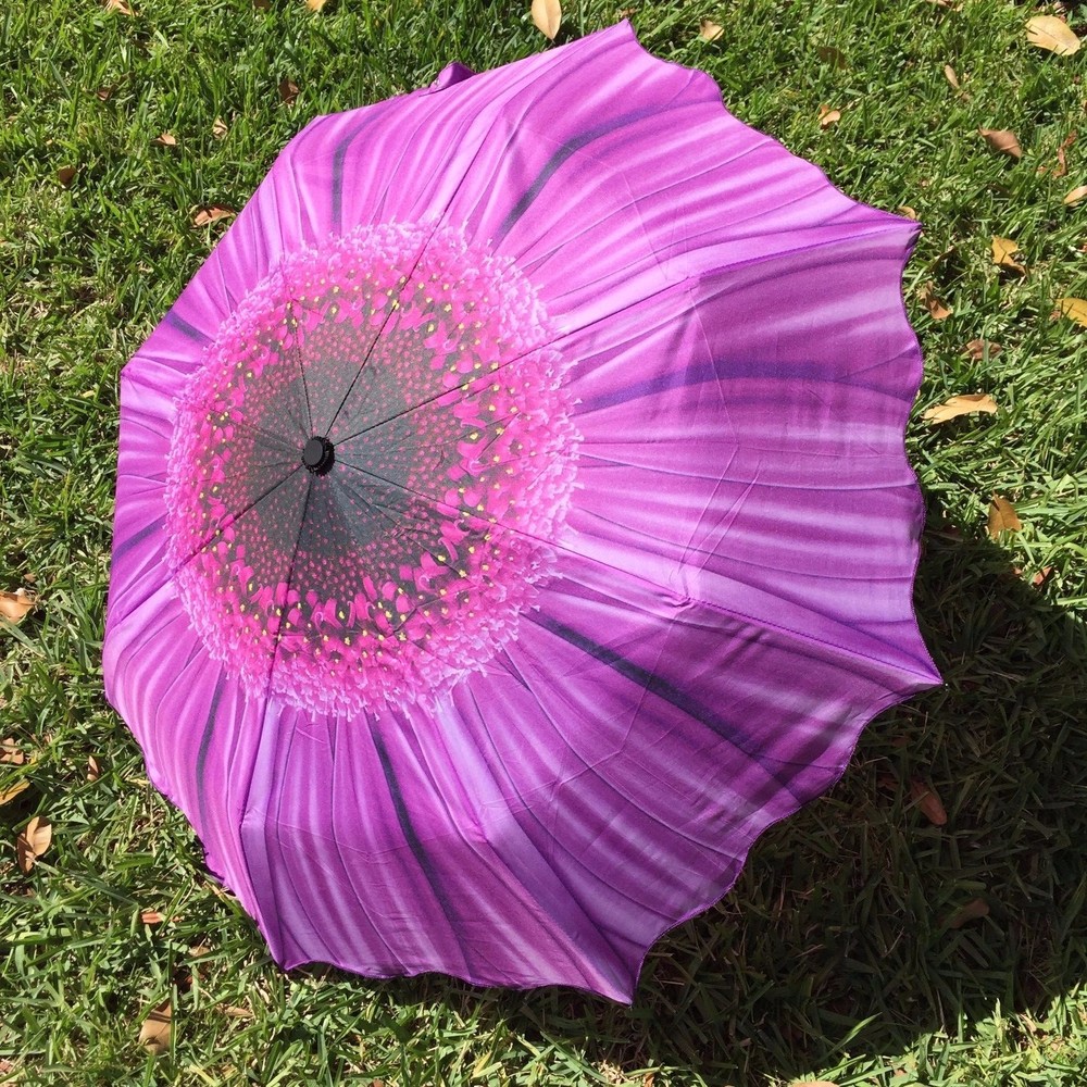Sunflower Shaped Compact Modern Folding Windproof Umbrella in Yellow & Purple