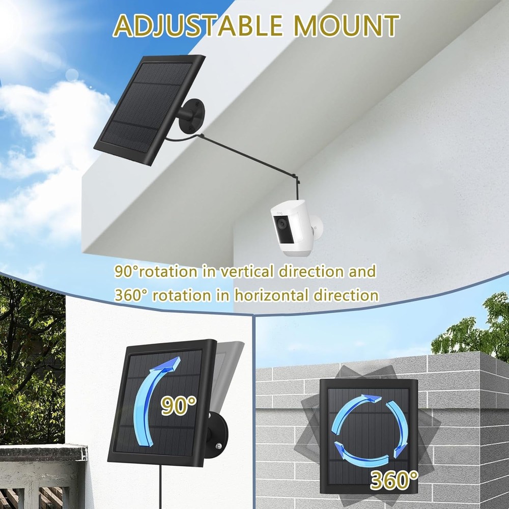 Solar Panel with 10FT Long Cable Dustproof Waterproof - for Ring Security Camera