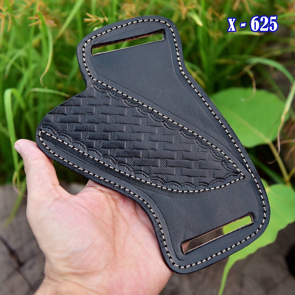 Black LEATHER ENGRAVED PANCAKE Fixed Blade Knife Sheath Folding Knife 625x
