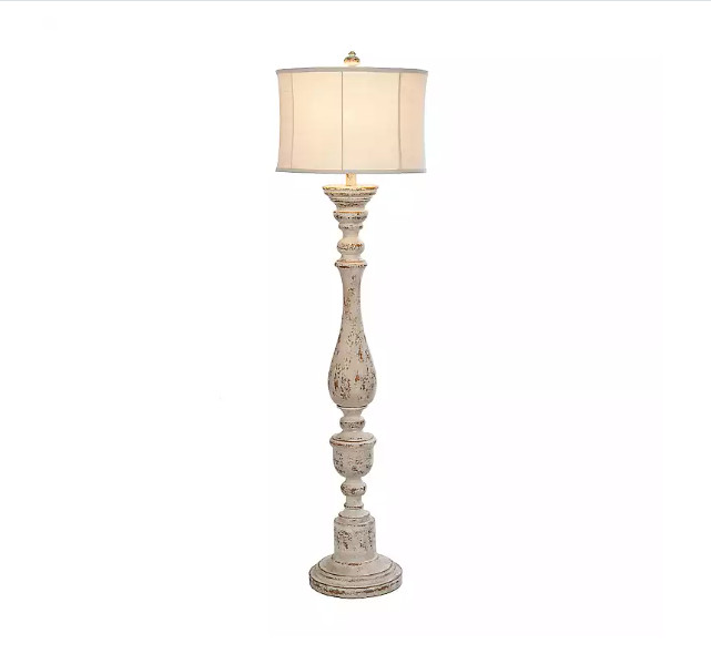Distressed Cream Spindle Floor Lamp