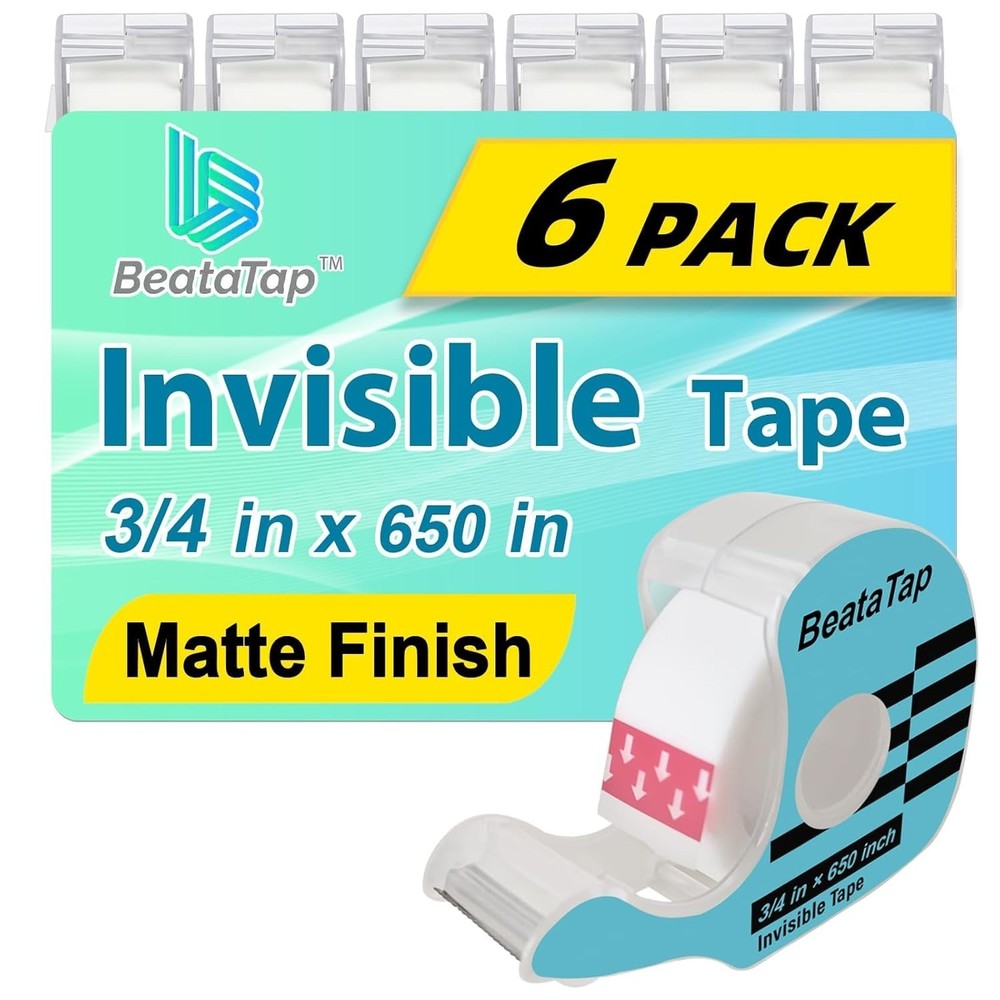 Value Pack Invisible Tape - 6 Rolls for Smooth Wrapping, Writable & Easy to Use