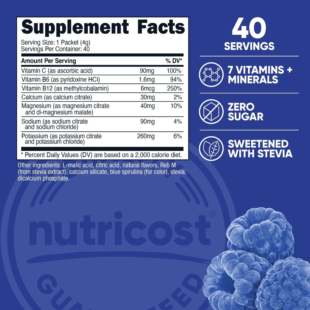 Nutricost Electrolytes Complex, Blue Raspberry Flavored, 40 Stickpacks