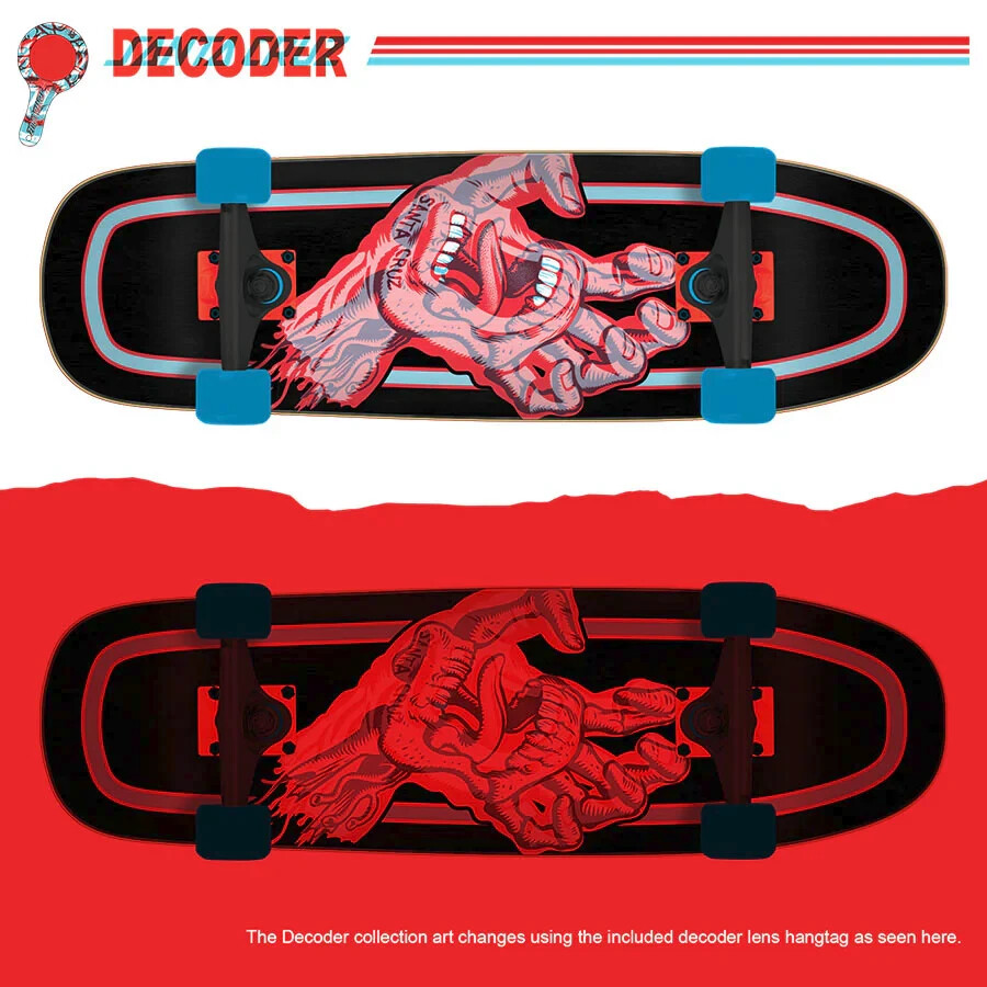 SANTA CRUZ 9.51"X32.3" Decoder Hand black blue red CRUISER Complete SKATEBOARD