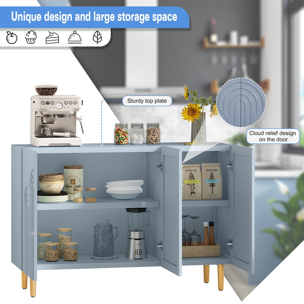 Wood Accent Storage Cabinet with Storage and 3 Doors 47" with Relief Patterned