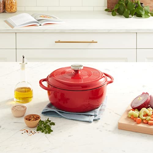 Lodge 4.5 Quart Enameled Cast Iron Dutch Oven with Lid – Quart, Solid Red