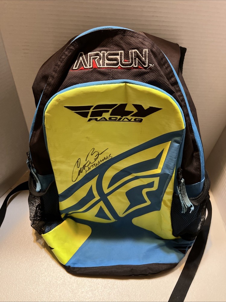 FLY RACING Backpack Green black blue Multiple Pockets Padded Autographed? “RM”