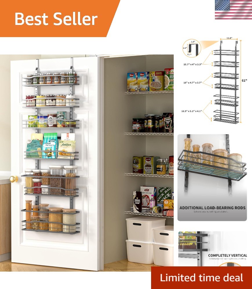 6-Tier Over The Door Pantry Organizer - Stylish Black Metal Storage Solution