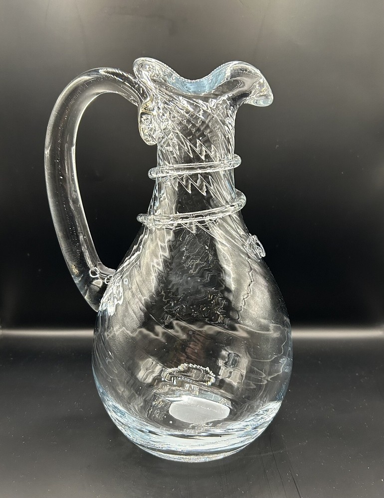 vintage hand blown glass pitcher Clear