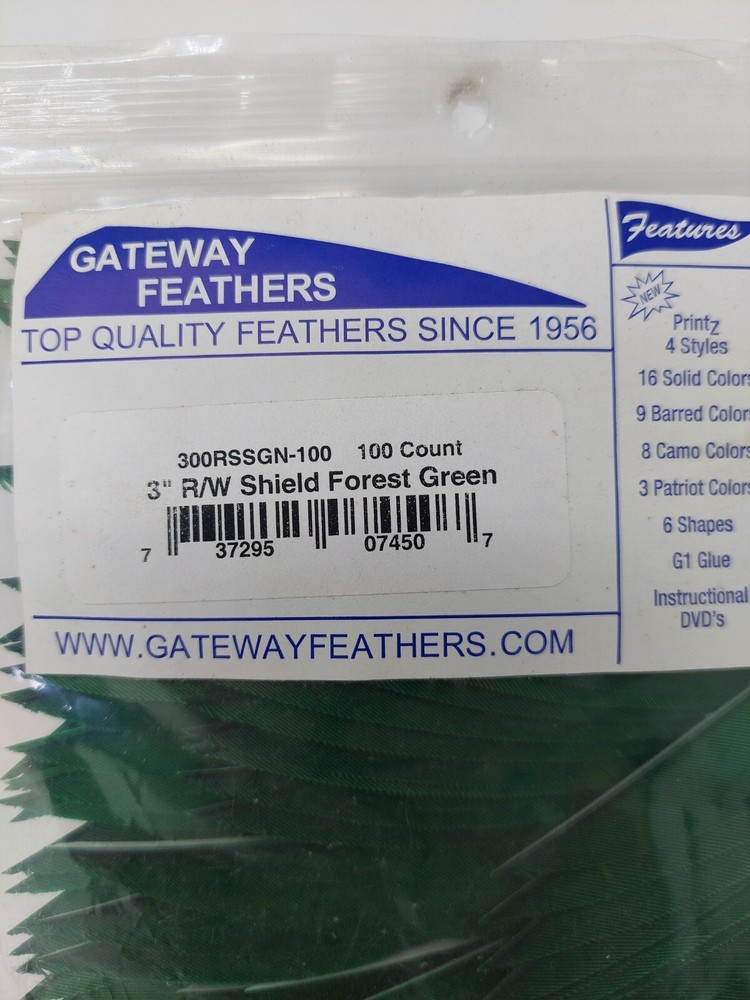 100pk Gateway Feathers 3" Right Wing: Shield Forest Green 300RSSGN-100