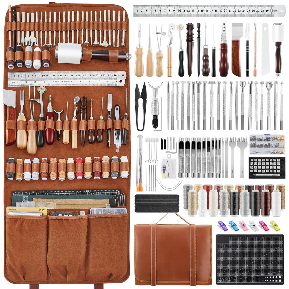 Leather Working Tools Kit 1PCS Max Version w/Bag Cutting Sewing Set DIY Leather.