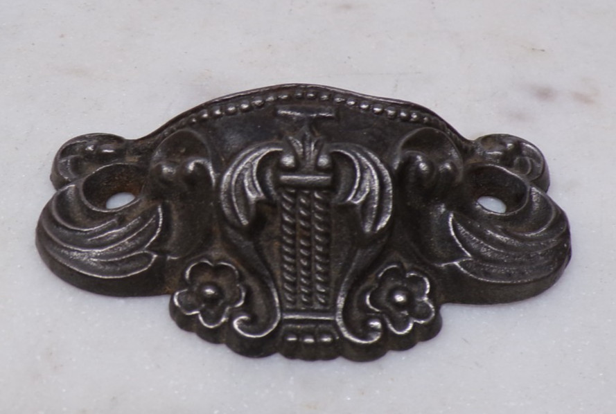 Antique Victorian Cast iron bin Or Cup Pull Hard Lyre Pattern Design