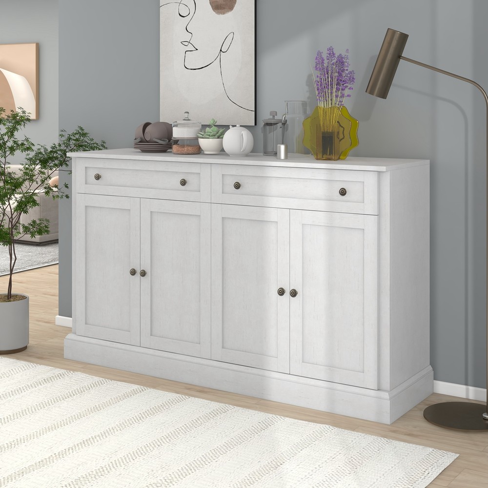 Sideboard Buffet Cabinet 2 Drawers 4 Doors Kitchen Buffet Storage Cabinet White