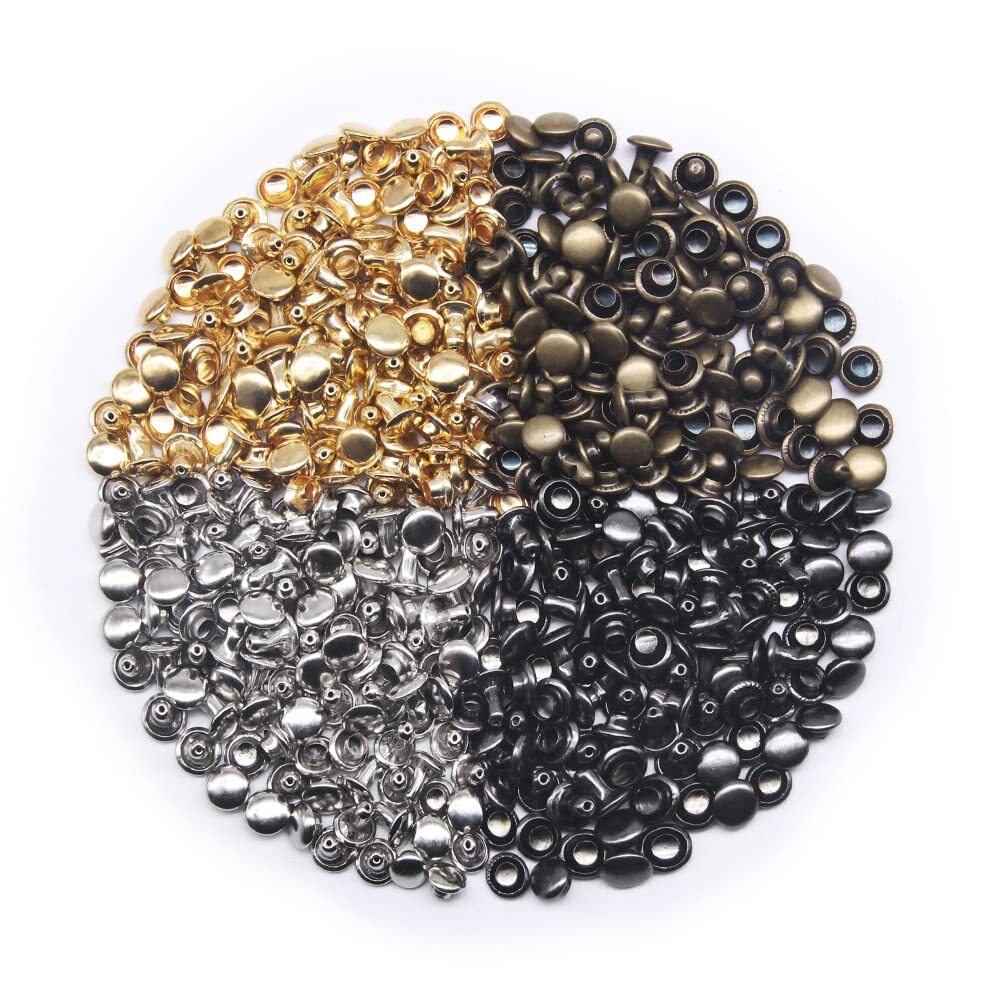 400 Sets Double Cap Leather Rivets Brass Metal Studs with Tools for DIY Use