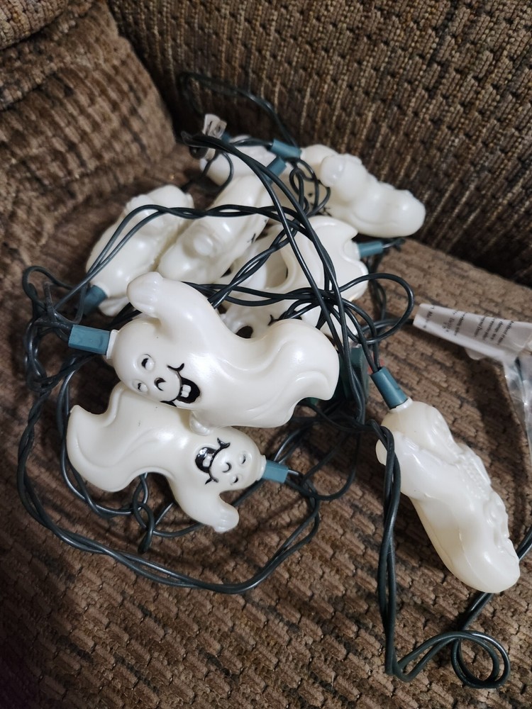 Halloween Vintage Skeleton Ghosts Blow Mold String Lights 10pc Set Corded Works