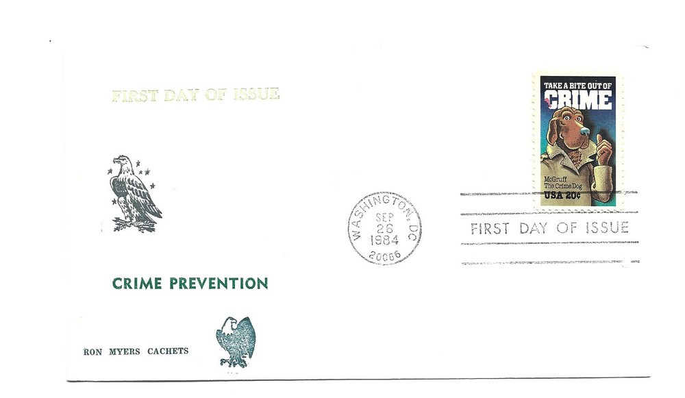2102 Crime Prevention, Ron Myers Cachets FDC