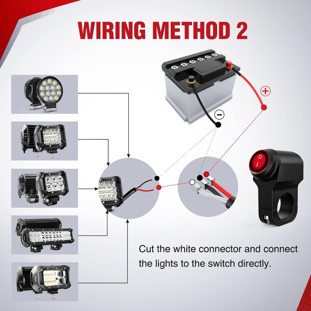 Universal Fit 12V ATV Light Switch - Waterproof Push Button with 3 PIN Connector