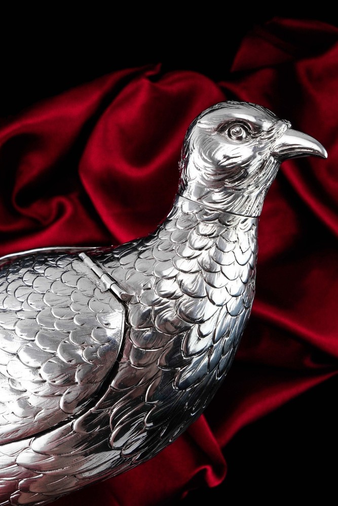 Antique Solid Silver Large Partridge/Grouse Bird Model Box - Edwardian 1910