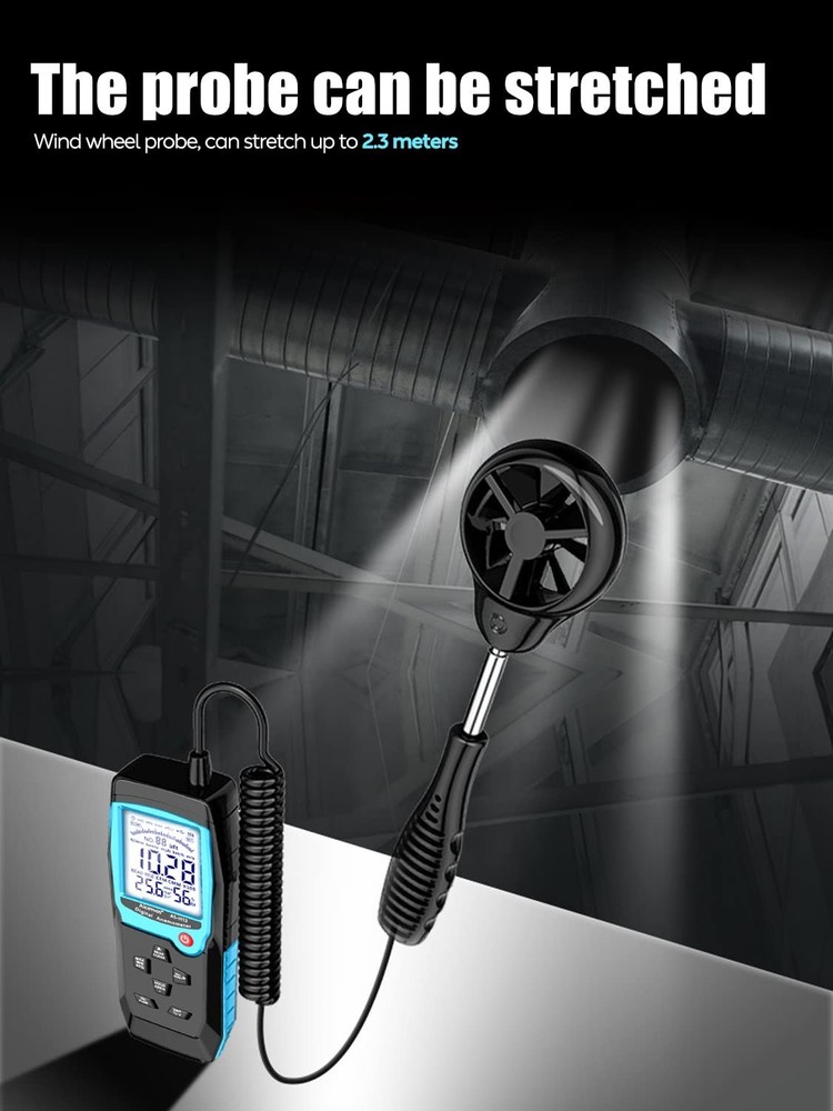 Professional H12 Digital Wind Speed Meter with Extended Sensor & Humidity Reader