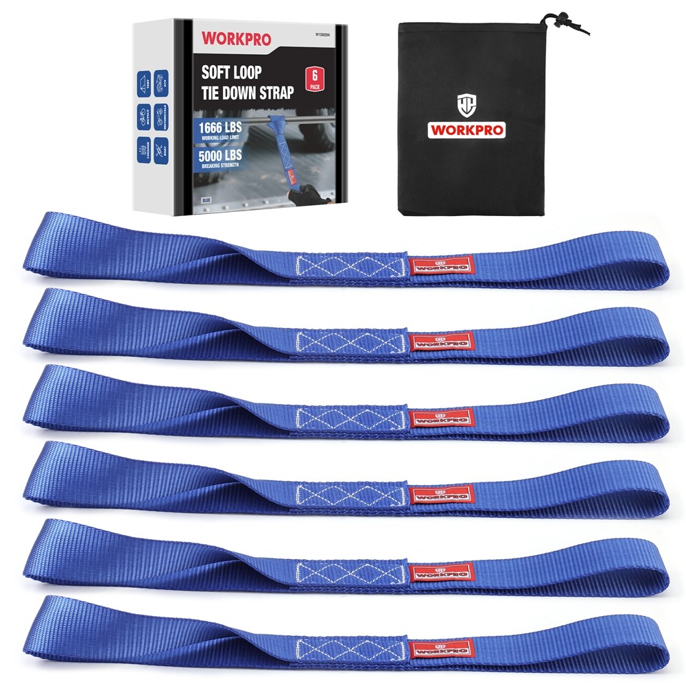 WORKPRO 6x Heavy Duty Soft Loop Tie Down Straps 1.6"x17" 5000lbs Break Strength