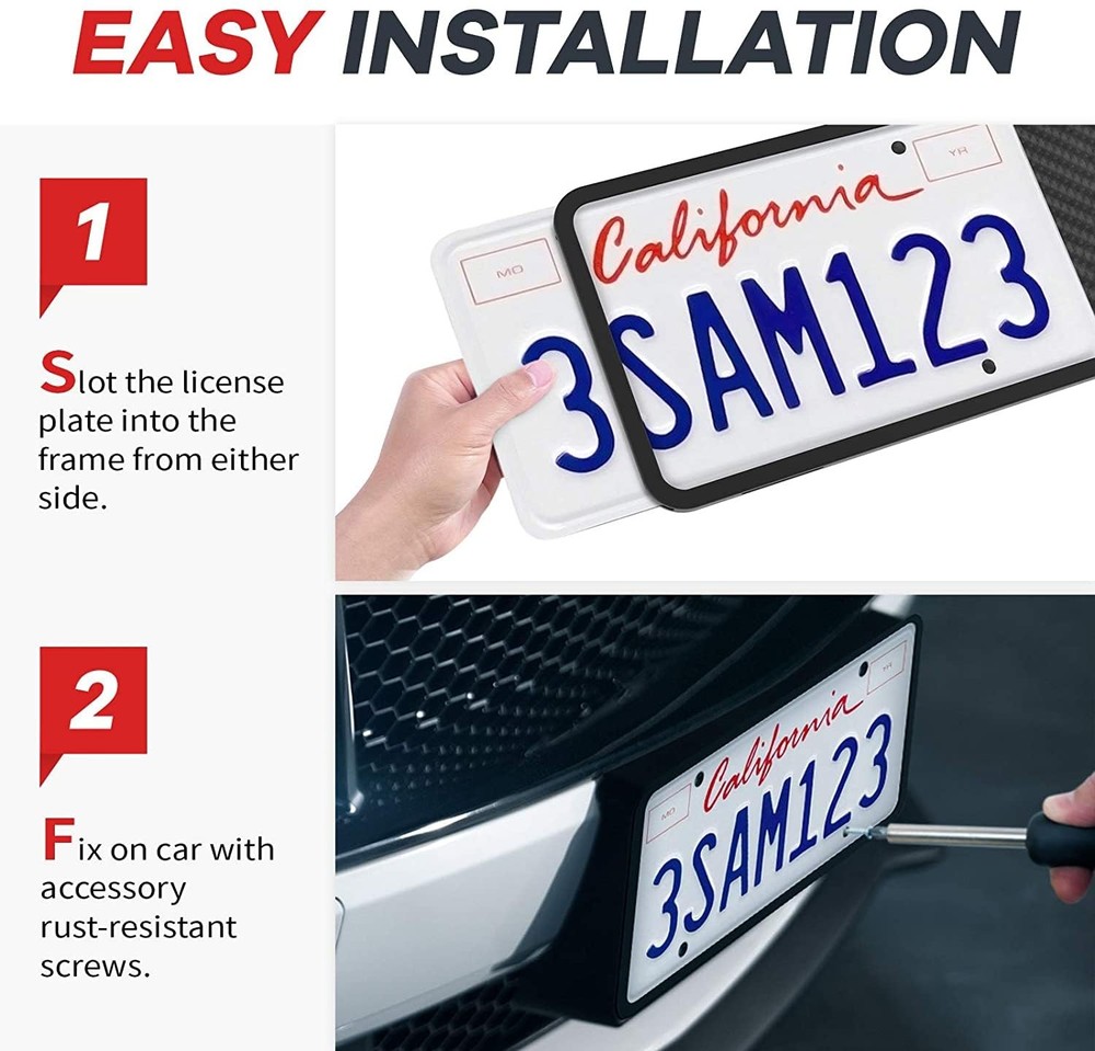 Aujen Silicone License Plate Frames,2 Pack Black Side-Opening 2