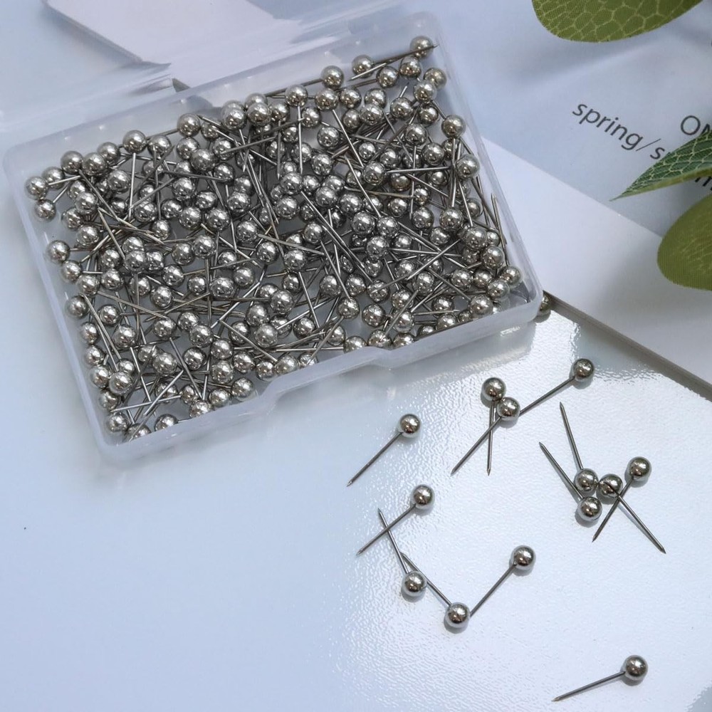 200 Pieces Map Push Pins, Small Round Head Marking Silver