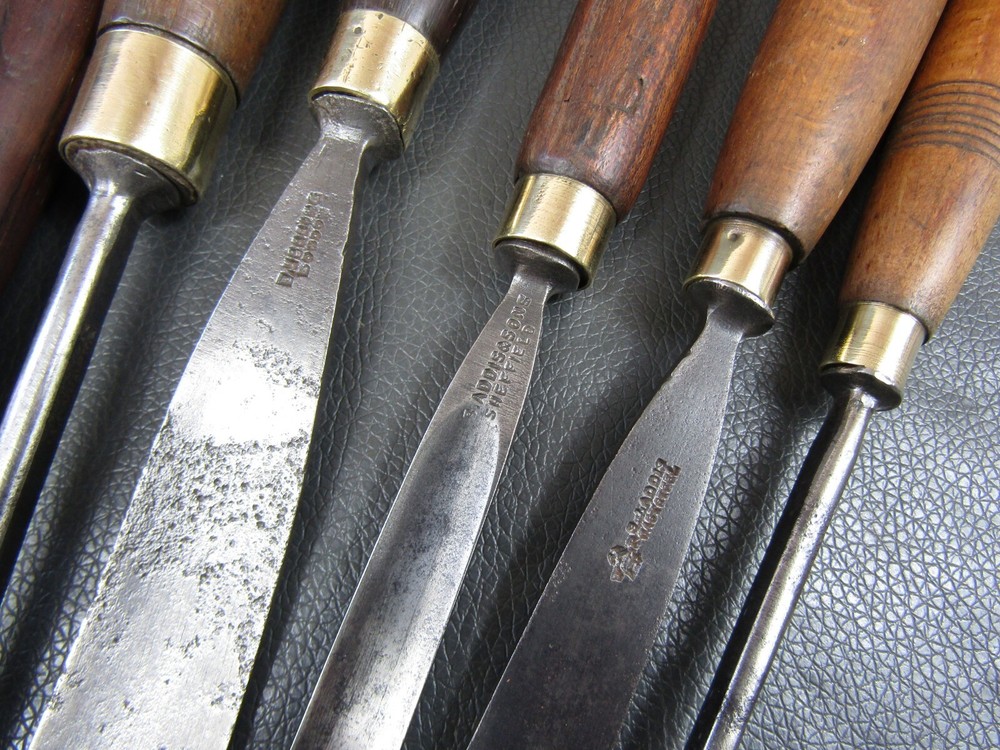 Vintage set of 12 carving gouges chisels old tools by Addis Herring Etc