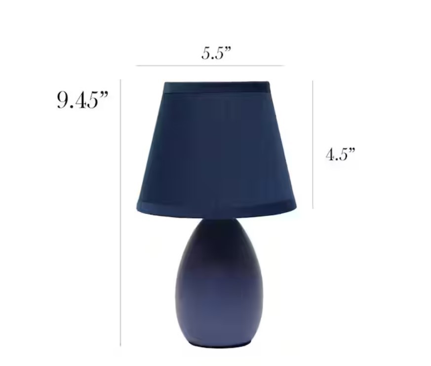 LT2009-BLU Mini Egg Oval Ceramic Table Desk Lamp, Blue
