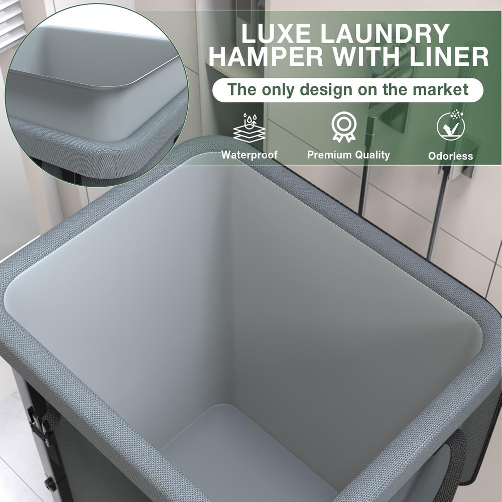 40 Gal(150L) High Grade Large Laundry Basket with Wheels, Rolling Laundry Ham...