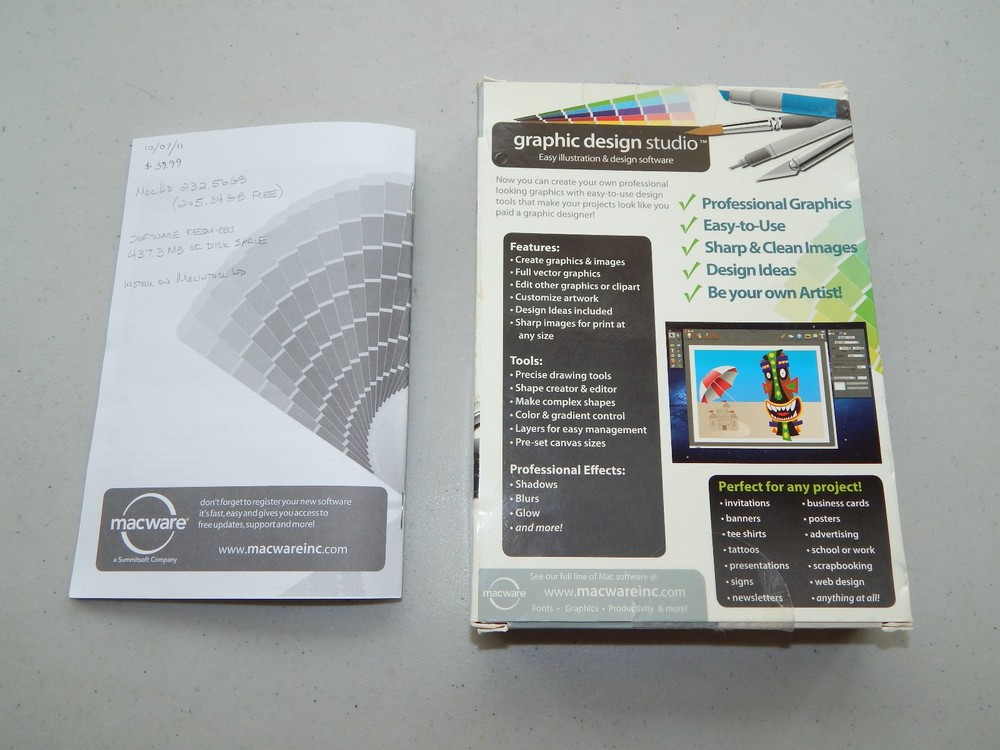 Graphics Design Studio 2011 V 3.0 MACINTOSH Macware w/ Box & Manual Summitsoft