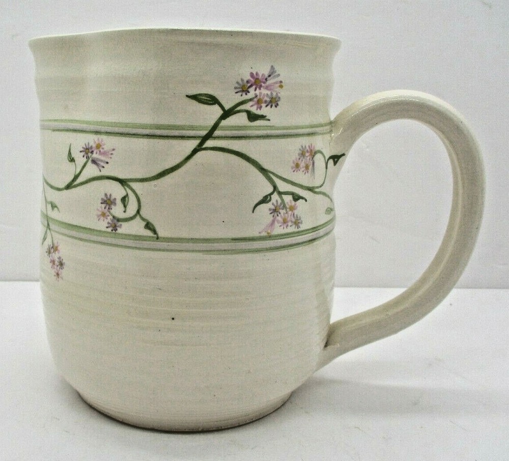 Handspun Art Pottery Pitcher Floral Handpainted