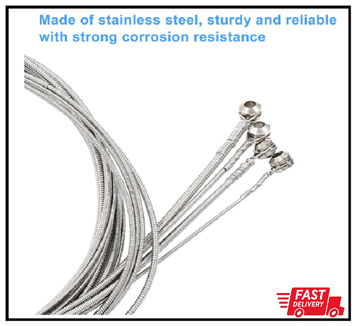 4 String Bass Guitar Strings Set, Stainless Steel 4 String, Silver